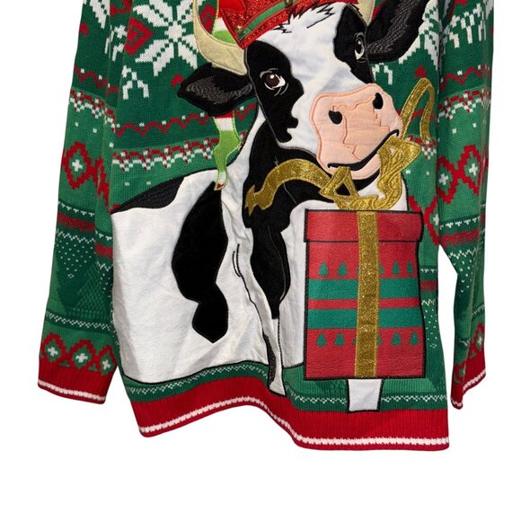 Holiday Time Ugly Sweater Mens 3XL 54 56 Christmas Bull Cow Opening Gift Bells - Picture 3 of 9